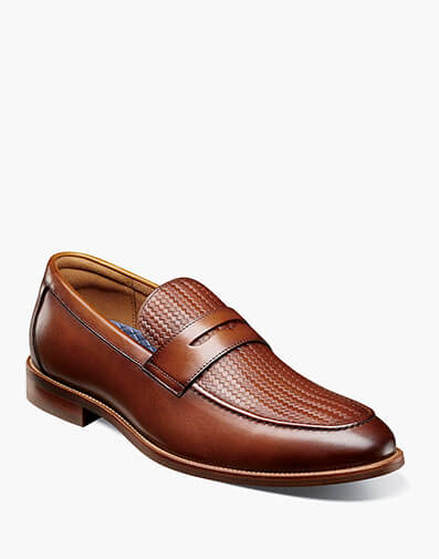 Rucci Weave Moc Toe Penny Loafer in Cognac for $180.00 dollars.
