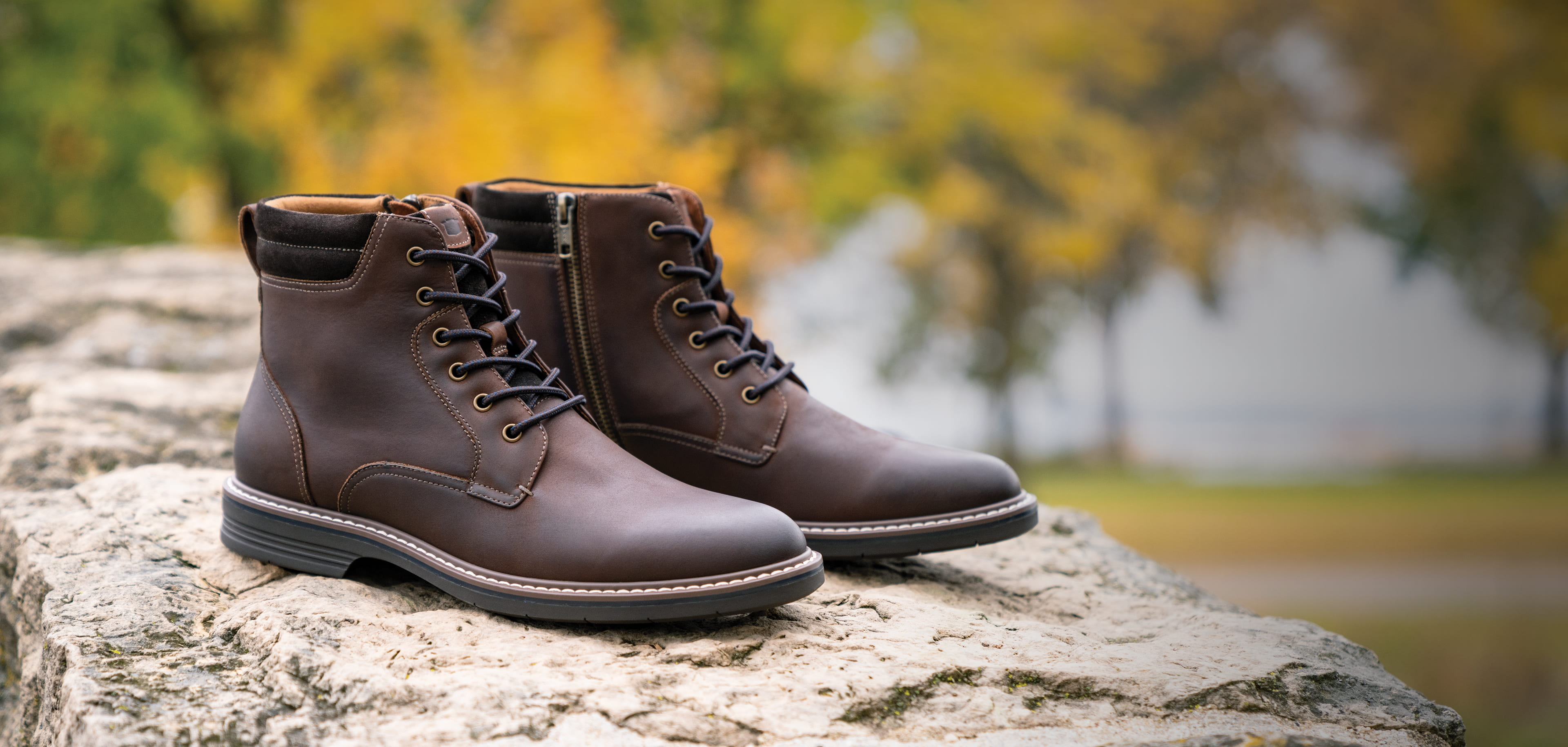 Click to shop Florsheim new arriavals. Image features the Norwalk boot in brown.