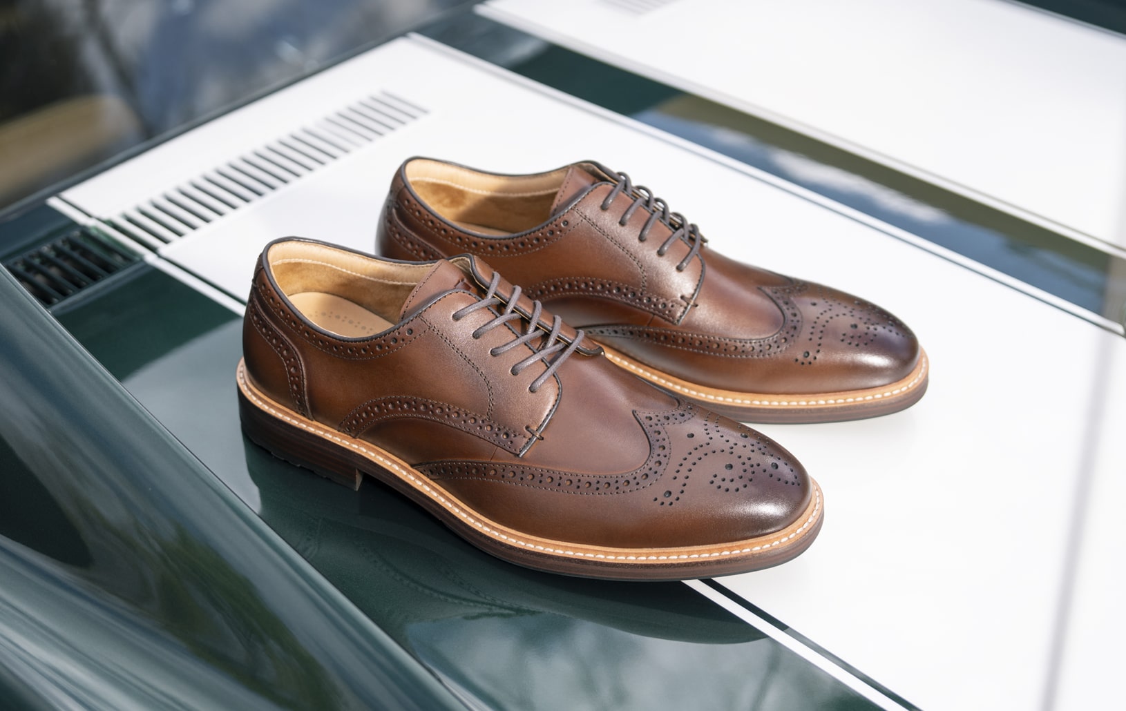 Image features the Norwalk Wingtip in Cognac.