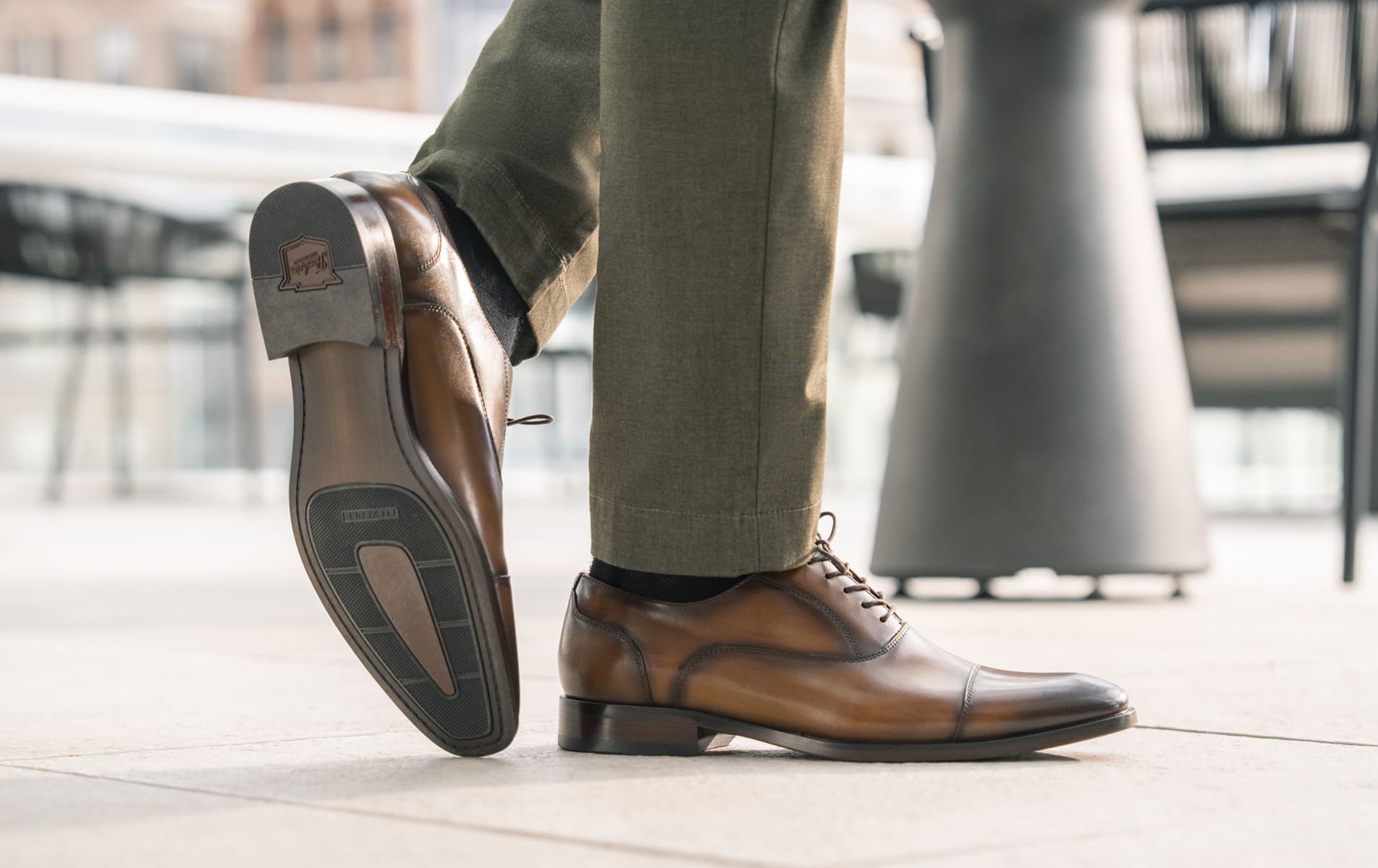 Shop Florsheim dress featuring the Sorrento Lux on a patio.