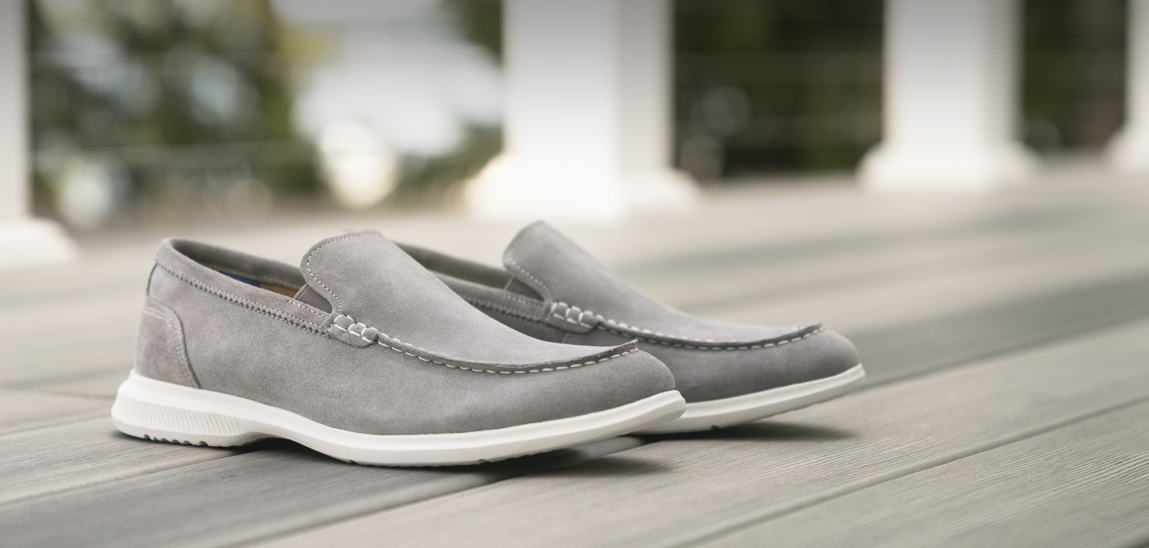 Click to shop Florsheim New Arrivals. Image features the Hamptons in grey. 