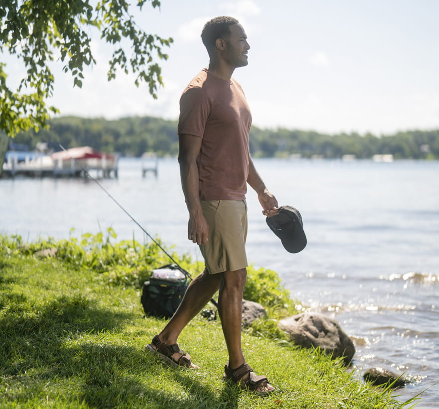 Click to shop Florsheim sandals. Image features the Tread Lite river sandal.