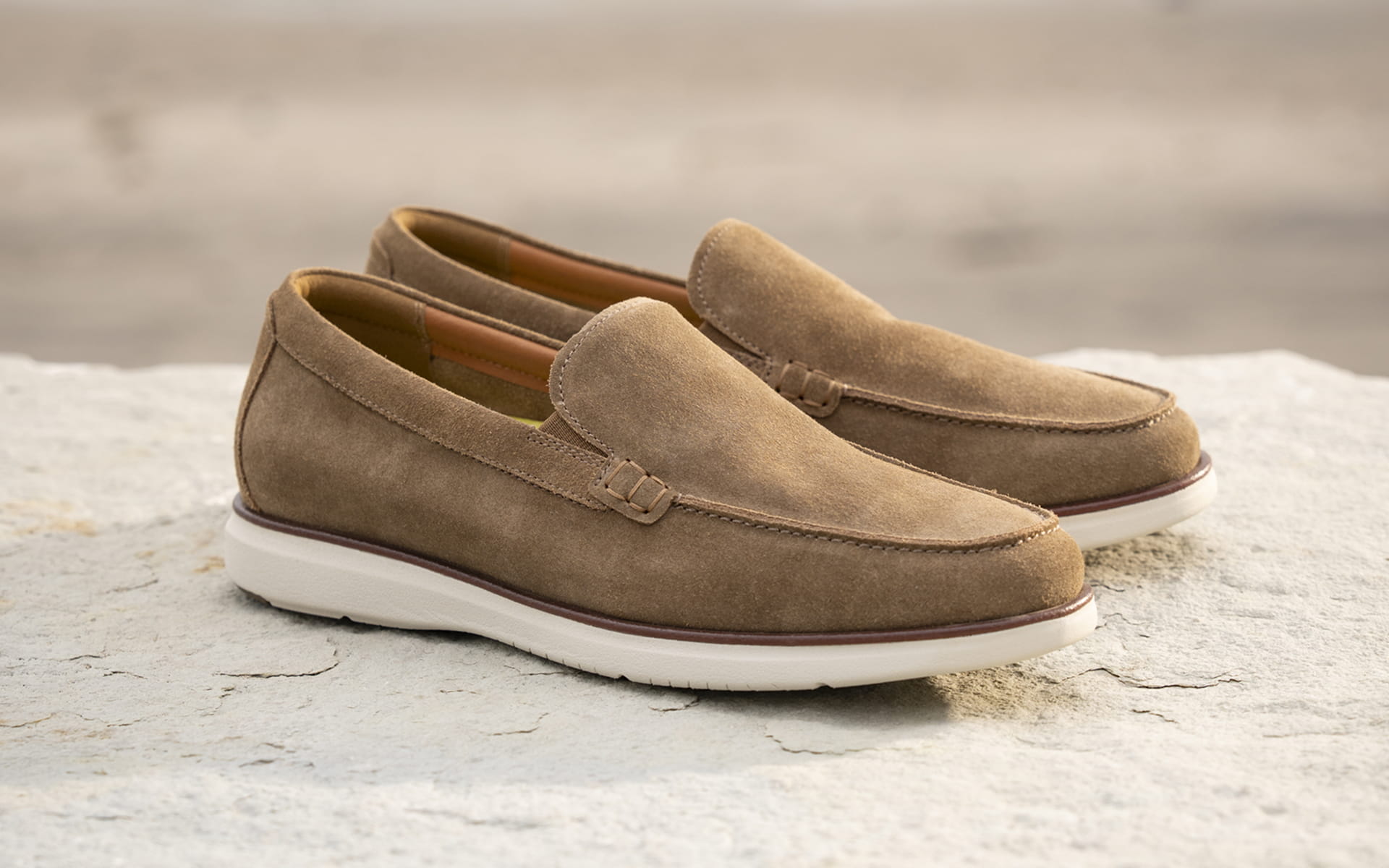 Shop the Tropics collection featuring the Venetian loafer in sand.