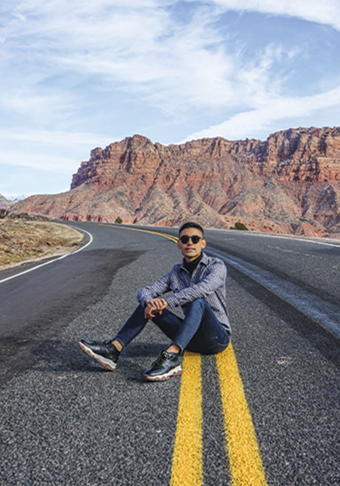 November 2021: Hector Benavides sits middle of the road in our Xplor Moc Toe Hiker Boot while visiting Zion National Park.