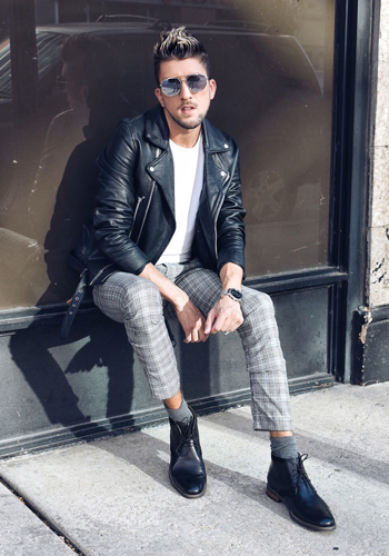 Image of social media influencer Thomas Trust wearing the Uptown Chukka Boot in Black on the streets of Chicago, IL.