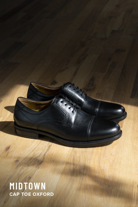 Florsheim Top Sellers category. Image features the Midtown cap toe in black. 