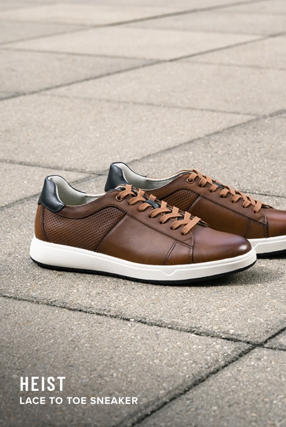 Men's Casual Shoes category. Image features the Heist in cognac. 