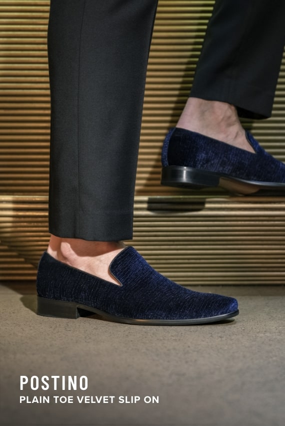 Modern Dress Image features the Postino velvet slip on in navy.