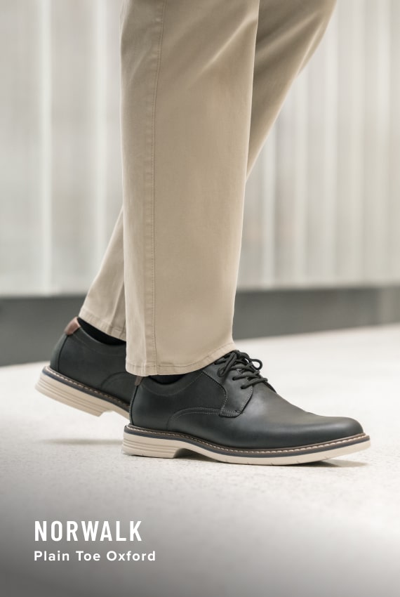 Florsheim Top Sellers category. Image features the Norwalk plain toe oxford in black. 
