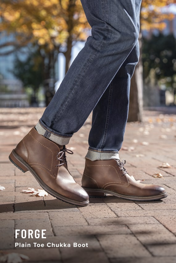 Men's Dress Boots category. Image features the Forge chukka in brown. 