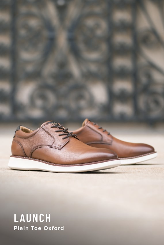 Hybrid Styles Image features the Launch plain toe oxford in cognac.