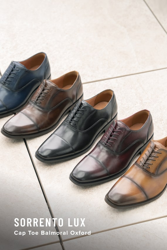 Men's Dress Shoes category. Image features all colors of the Sorrento Lux. 