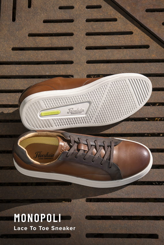 Florsheim Comfortech category Image features the Monopoli lace to toe sneaker in cognac.