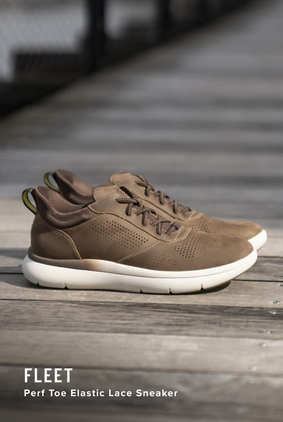 Men's Casual Shoes category Image features the Fleet perfed sneaker in brown.