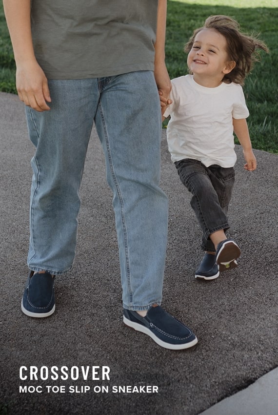 Father's Day Picks Image features the Crossover moc toe slip on in navy. 