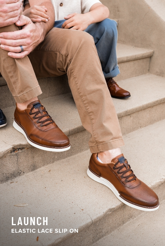 Father's Day Picks Image features the Launch sneaker in cognac.