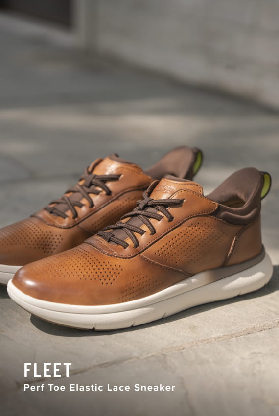  Image features the Fleet perf sneaker in cognac.