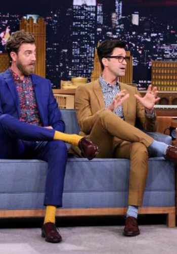 Image of YouTube stars Rhett and Link wearing Florsheim Shoes on an episode of The Tonight Show Starring Jimmy Fallon!