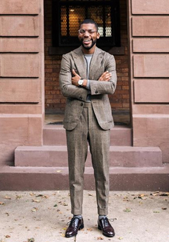 Image of social media influencer Brandon Bryant wearing the Lexington Cap Toe Oxford on the streets of Harlem, NY.