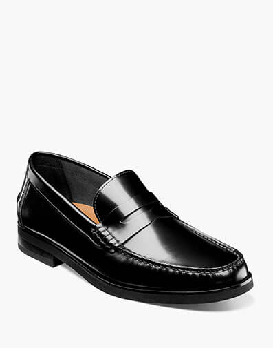 Berkley Flex Moc Toe Penny Loafer in Black Smooth for $170.00 dollars.