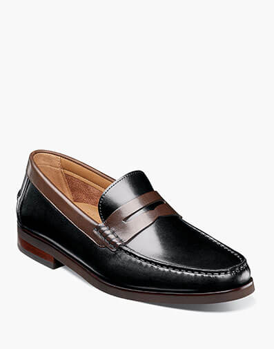 Berkley Flex Moc Toe Penny Loafer in Black and Brown for $170.00 dollars.