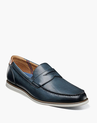 Atlantic Moc Toe Penny Loafer in Navy for $120.00 dollars.