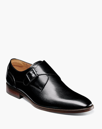 Sorrento Plain Toe Single Monk Strap in Black for $180.00 dollars.