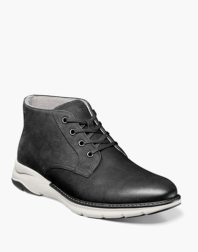 Frenzi Plain Toe Chukka Boot in Black Nubuck for $190.00 dollars.