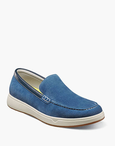 Heist Moc Toe Venetian Loafer in Blue Suede for $170.00 dollars.