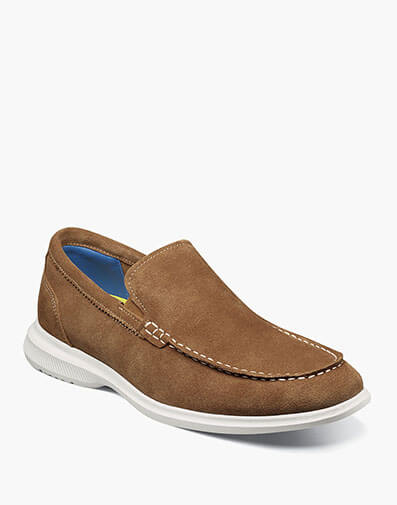 Hamptons Moc Toe Venetian Loafer in Tan Suede for $160.00 dollars.