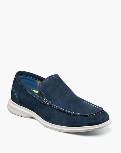 Hamptons Moc Toe Venetian Loafer in navy suede for $160.00 dollars.