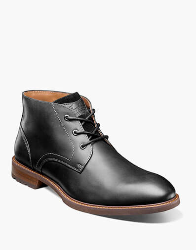 Lodge Plain Toe 3-Eye Chukka Boot in Black Waxy for $190.00 dollars.