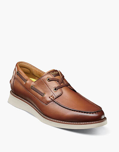 Launch Moc Toe Elastic Lace Boat Shoe in Cognac Multi for $180.00 dollars.