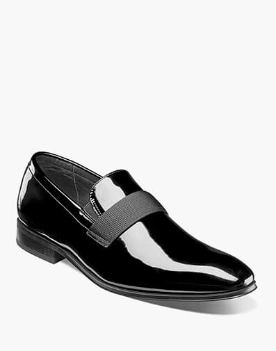 Tux Plain Toe Strap Slip On in Black Patent for $170.00 dollars.