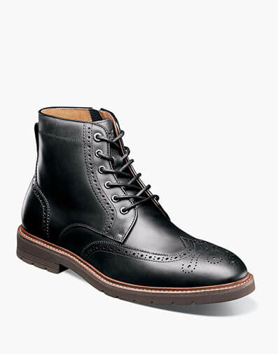 Redford Wingtip Lace Up Boot in Black Waxy for $190.00 dollars.