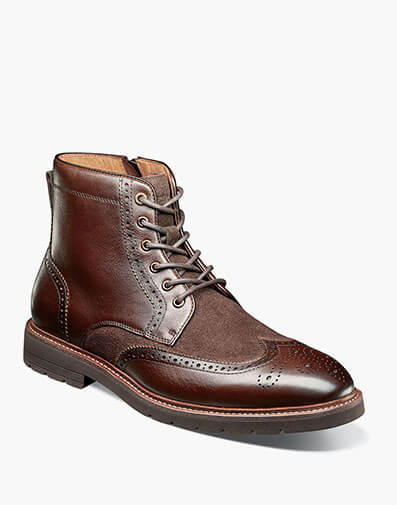 Redford Wingtip Lace Up Boot in Brown for $190.00 dollars.