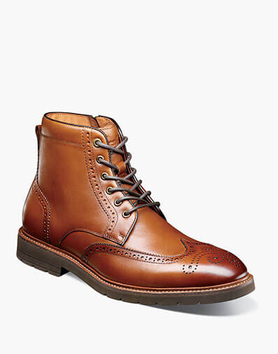 Redford Wingtip Lace Up Boot in Cognac for $190.00 dollars.