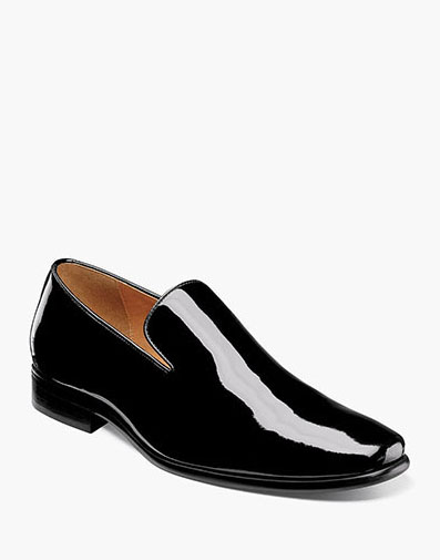 Postino Plain Toe Slip On in Black Patent for $180.00 dollars.