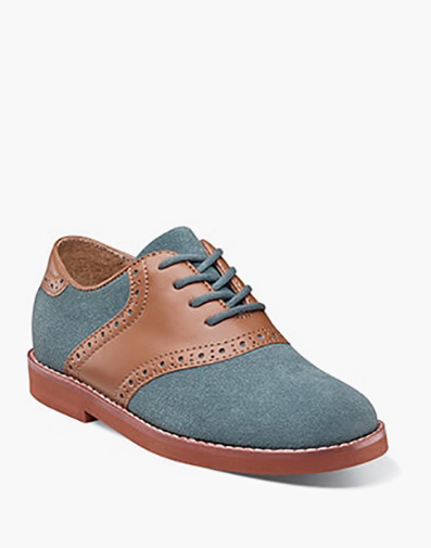 Kennett Jr. Boys Plain Toe Saddle Shoe in Chalk Blue Multi for $75.00 dollars.