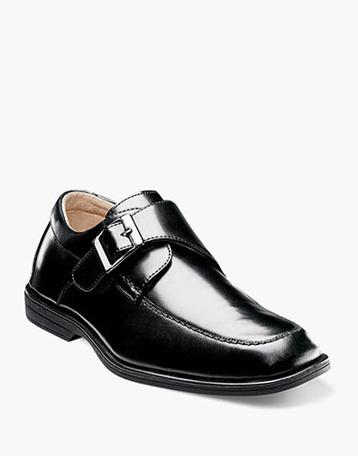 Reveal Jr. Boys Moc Toe Monk Strap Oxford in Black for $90.00 dollars.