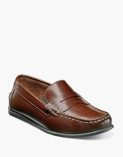 Jasper Jr. Boys Moc Toe Penny Driver in Brown for $90.00 dollars.