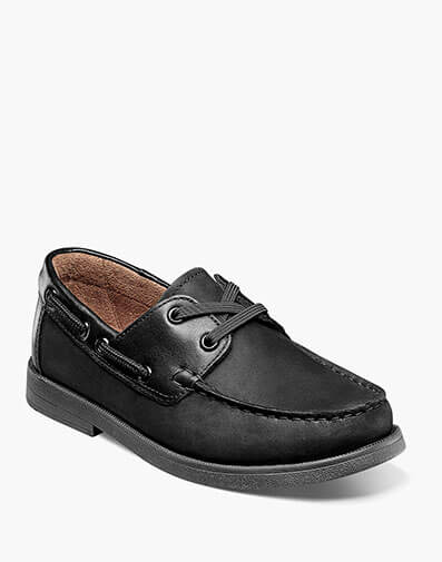 Croquet Jr. Boys Moc Toe Boat Shoe in Black Nubuck for $90.00 dollars.