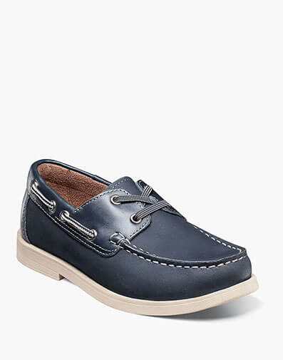 Croquet Jr. Boys Moc Toe Boat Shoe in Navy Nubuck for $90.00 dollars.