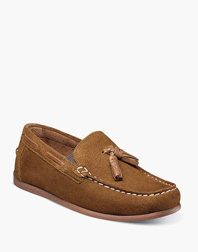 Jasper Jr. Boys Moc Toe Drop Tassel Loafer in Mocha for $90.00 dollars.