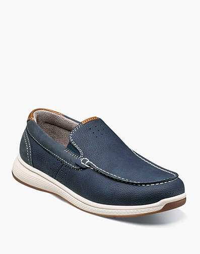 Crossover Jr. Boys Moc Toe Slip On Sneaker in Navy Nubuck for $90.00 dollars.