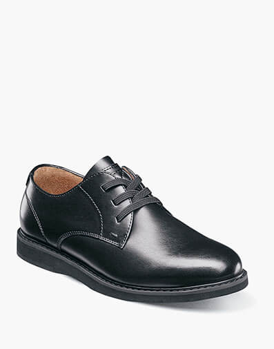 Vibe Jr. Boys Elastic Lace Plain Toe Oxford in Black Smooth for $90.00 dollars.