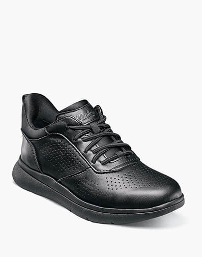 Fleet Jr. Boys Perf  Toe Elastic Lace Sneaker in Black Smooth for $90.00 dollars.