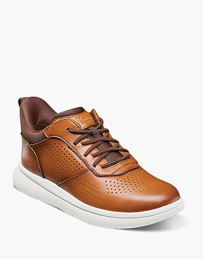 Fleet Jr. Boys Perf  Toe Elastic Lace Sneaker in Cognac for $90.00 dollars.